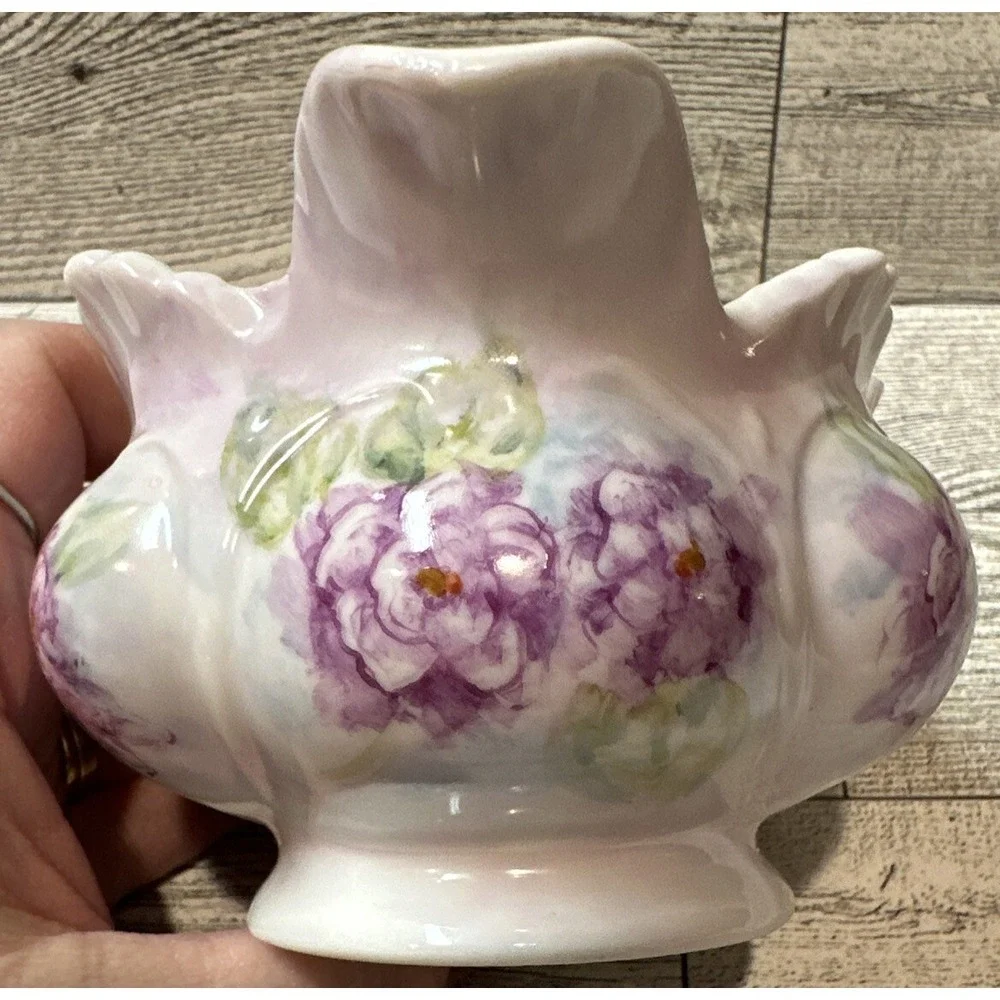 Purple Floral Painted Bowl 4.5x3.25x2.5